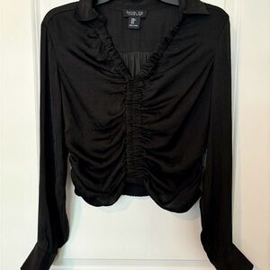 Rachel Zoe Black Long Sleeve Fitted Blouse with Ruffled Details